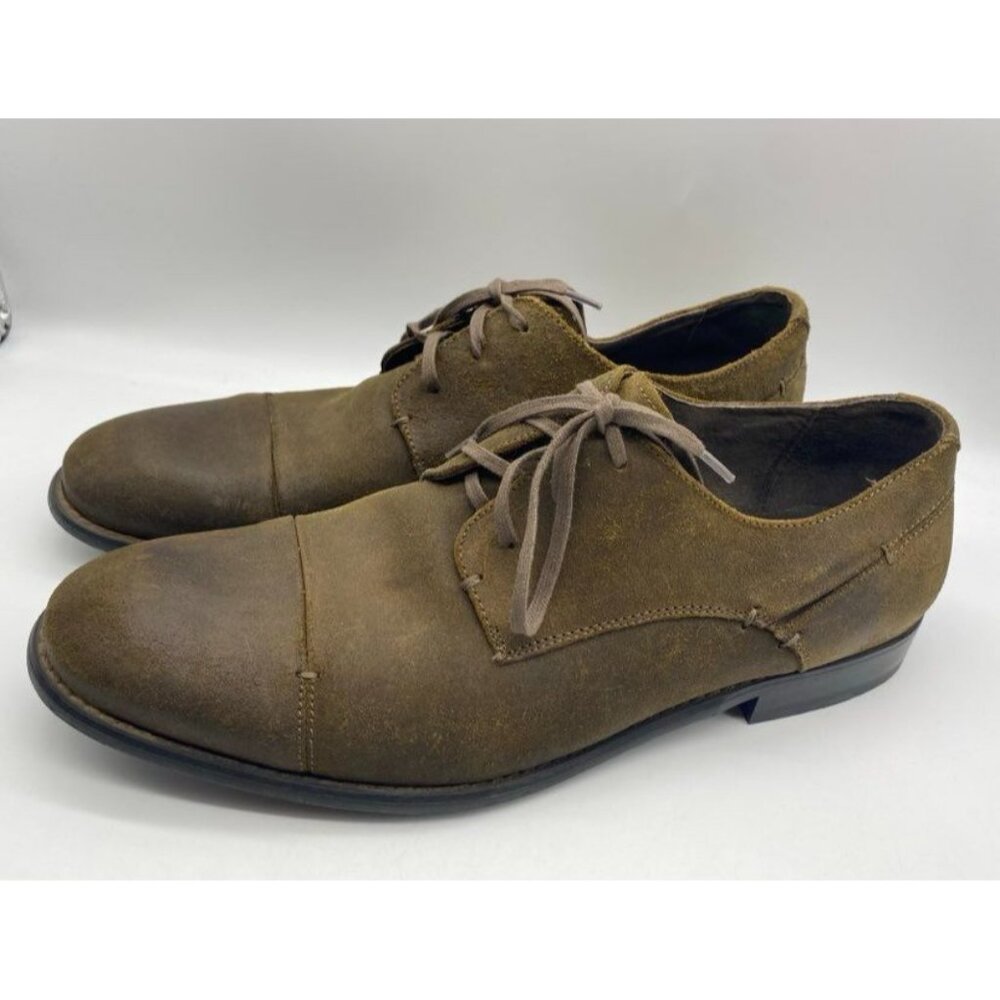 John Varvatos USA  Men's Cap Toe Derby Shoes, Brown Distressed Leather Size 12M